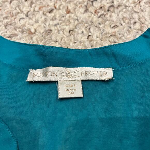 Boston Proper Teal Sheer Tunic Sz L Beaded Embellished Neckline Casual Boho - Picture 3 of 8